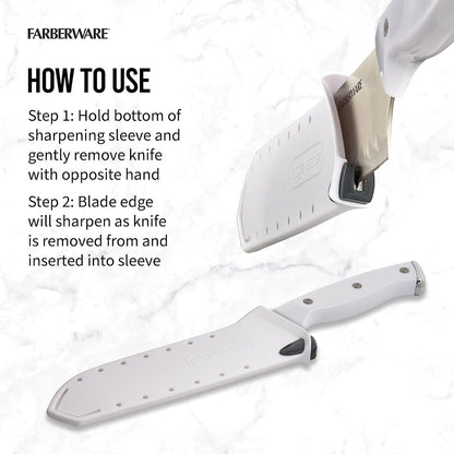 Edgekeeper Triple Riveted Santoku Knife with Self-Sharpening Blade Cover, High Carbon-Stainless Steel Kitchen Knife with Ergonomic Handle, Razor-Sharp Knife, 5 Inch, White