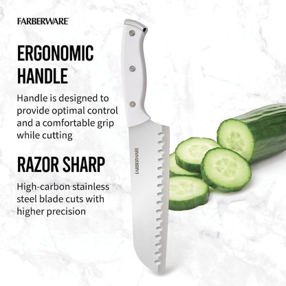 Edgekeeper Triple Riveted Santoku Knife with Self-Sharpening Blade Cover, High Carbon-Stainless Steel Kitchen Knife with Ergonomic Handle, Razor-Sharp Knife, 5 Inch, White