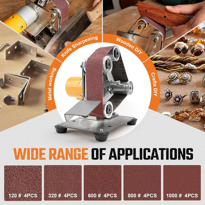SI FANG Mini Electric Belt Sander Knife-Sharpener Small Bench Grinder | 7 Speed Adjustable Sanding Machine Kit For Knife Making, Wood Metal, Handcraft, Power Polisher DIY Polishing Grinding Tool