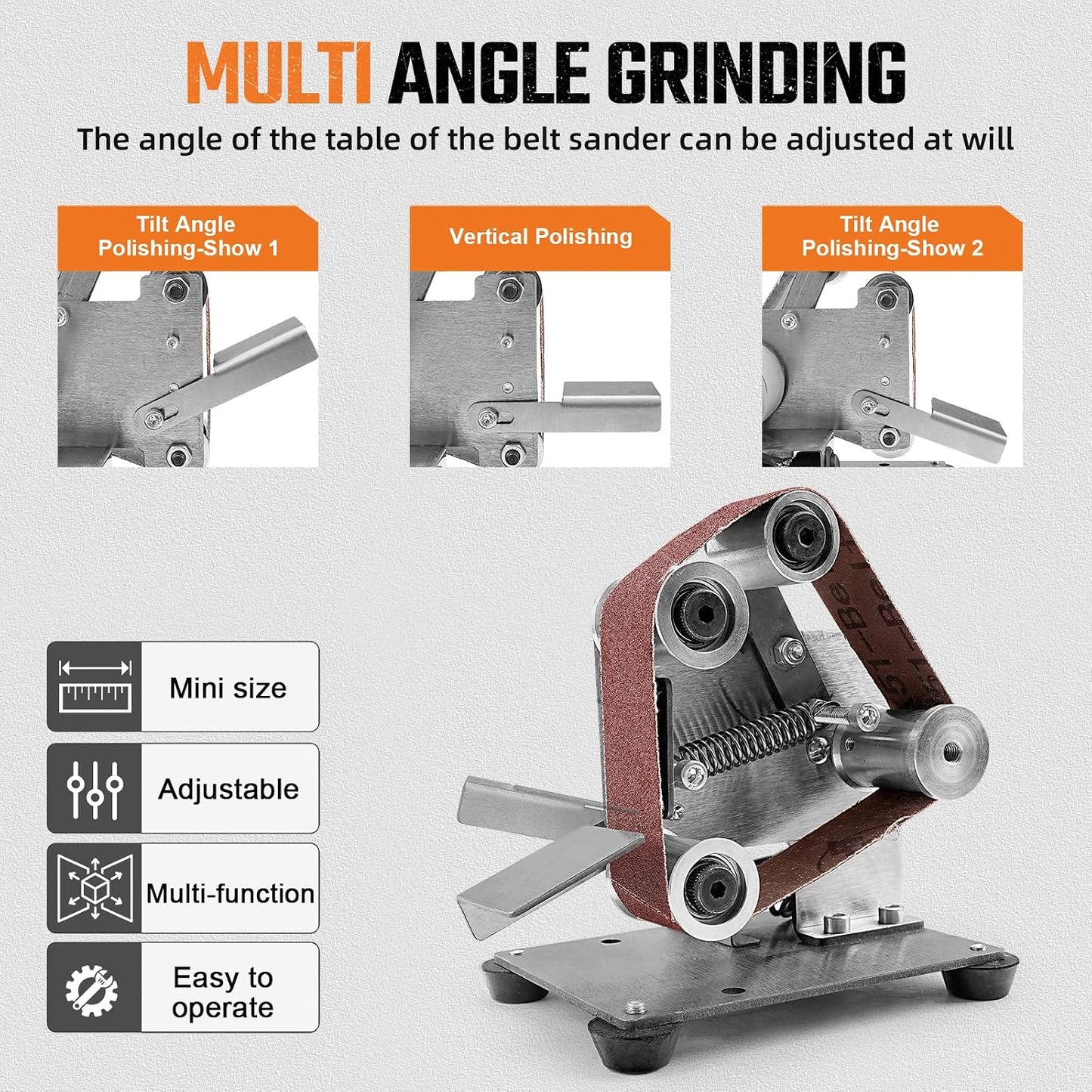 SI FANG Mini Electric Belt Sander Knife-Sharpener Small Bench Grinder | 7 Speed Adjustable Sanding Machine Kit For Knife Making, Wood Metal, Handcraft, Power Polisher DIY Polishing Grinding Tool