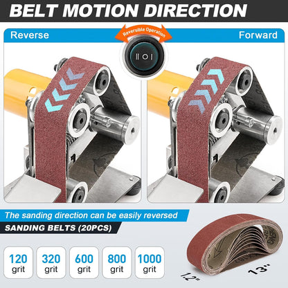 SI FANG Mini Electric Belt Sander Knife-Sharpener Small Bench Grinder | 7 Speed Adjustable Sanding Machine Kit For Knife Making, Wood Metal, Handcraft, Power Polisher DIY Polishing Grinding Tool