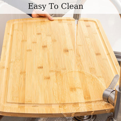 Extra Large Carbonized Bamboo Long Cutting Board, 18x12 Inch Butcher Block Chopping Carving Board with Juice Groove for kitchen, Turkey, Meat, Vegetables, BBQ
