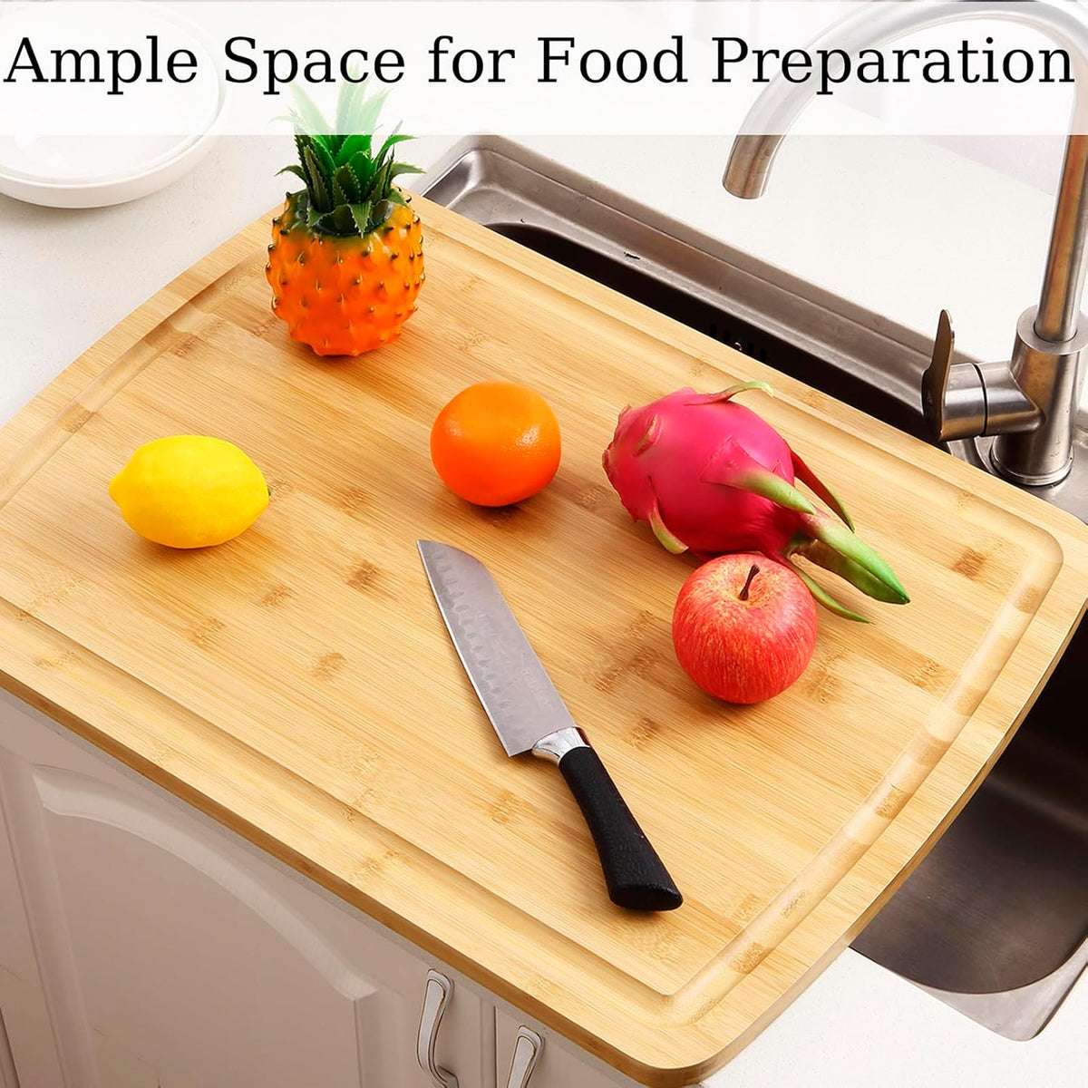 Extra Large Carbonized Bamboo Long Cutting Board, 18x12 Inch Butcher Block Chopping Carving Board with Juice Groove for kitchen, Turkey, Meat, Vegetables, BBQ