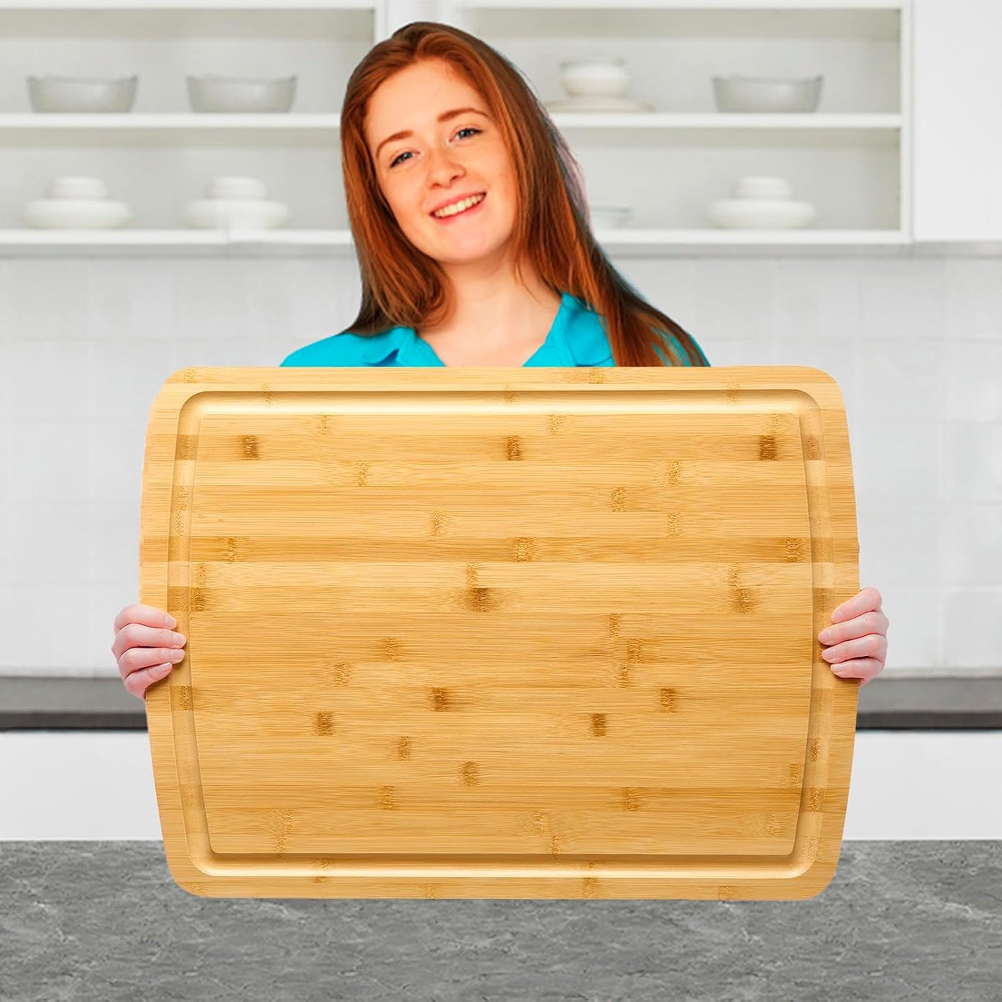 Extra Large Carbonized Bamboo Long Cutting Board, 18x12 Inch Butcher Block Chopping Carving Board with Juice Groove for kitchen, Turkey, Meat, Vegetables, BBQ