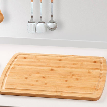Extra Large Carbonized Bamboo Long Cutting Board, 18x12 Inch Butcher Block Chopping Carving Board with Juice Groove for kitchen, Turkey, Meat, Vegetables, BBQ