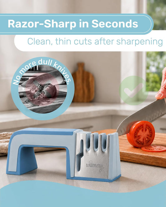 Knife & Scissors Sharpener, 4-Stage Pull-Through with Scissors Slot, Diamond & Ceramic Stages, Non-Slip Base, Ergonomic Handle - Restores Straight & Lightly Serrated Edges