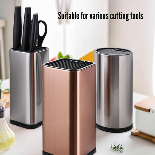 Universal Kitchen Knife Block Holder,Stainless-Steel Rectangular Knife Stand Without Knives,Knife Counter-top Storage with Scissors-Slot,Space-Saving Knife Storage Organizer (Red)