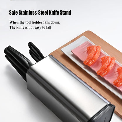 Universal Kitchen Knife Block Holder,Stainless-Steel Rectangular Knife Stand Without Knives,Knife Counter-top Storage with Scissors-Slot,Space-Saving Knife Storage Organizer (Red)