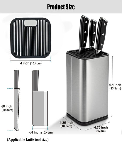 Universal Kitchen Knife Block Holder,Stainless-Steel Rectangular Knife Stand Without Knives,Knife Counter-top Storage with Scissors-Slot,Space-Saving Knife Storage Organizer (Red)