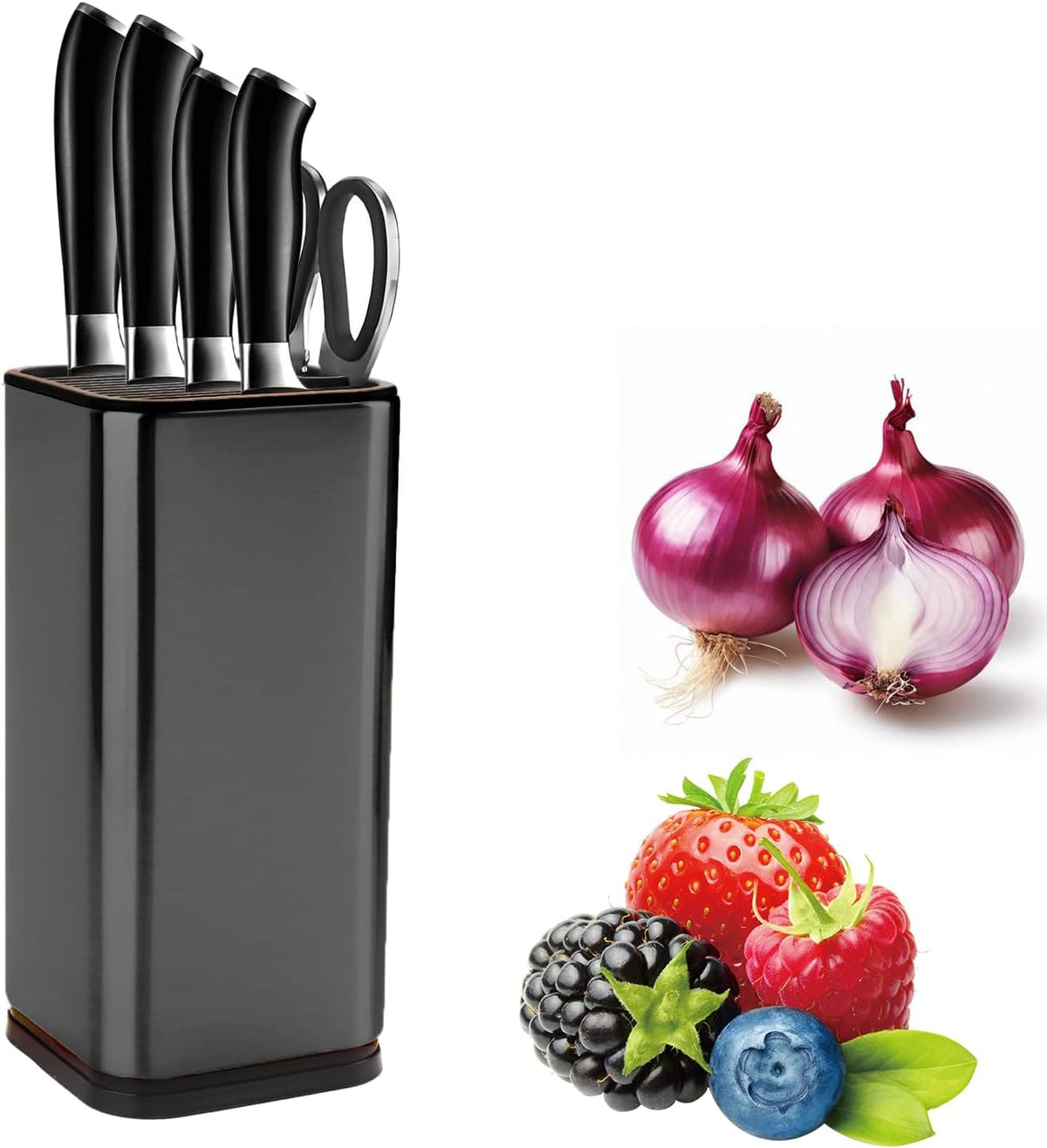 Universal Kitchen Knife Block Holder,Stainless-Steel Rectangular Knife Stand Without Knives,Knife Counter-top Storage with Scissors-Slot,Space-Saving Knife Storage Organizer (Red)