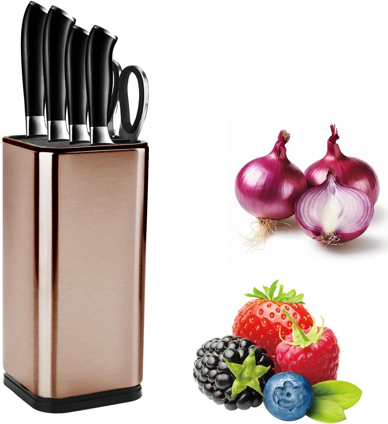 Universal Kitchen Knife Block Holder,Stainless-Steel Rectangular Knife Stand Without Knives,Knife Counter-top Storage with Scissors-Slot,Space-Saving Knife Storage Organizer (Red)