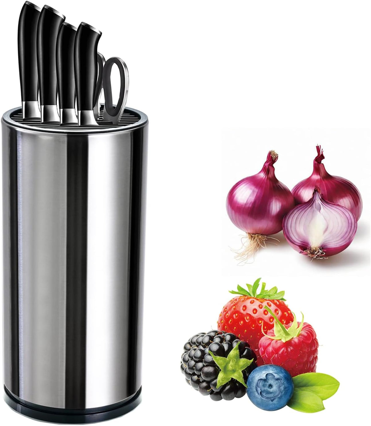 Universal Kitchen Knife Block Holder,Stainless-Steel Rectangular Knife Stand Without Knives,Knife Counter-top Storage with Scissors-Slot,Space-Saving Knife Storage Organizer (Red)