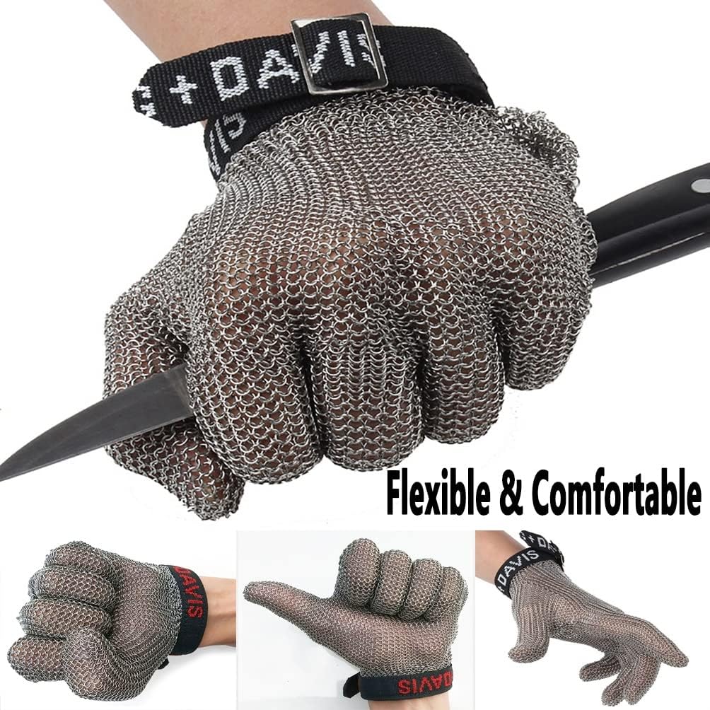 Anti-Cut Gloves Stainless Steel Cut Resistant Gloves, Comfortable Non-Slip Chainmail, Adult Men's and Women's Safety Work(1pcs/XXL)