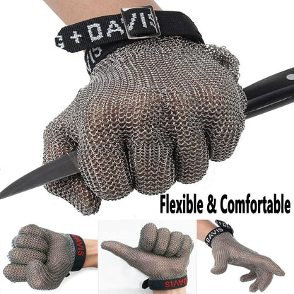 Anti-Cut Gloves Stainless Steel Cut Resistant Gloves, Comfortable Non-Slip Chainmail, Adult Men's and Women's Safety Work(1pcs/XXL)