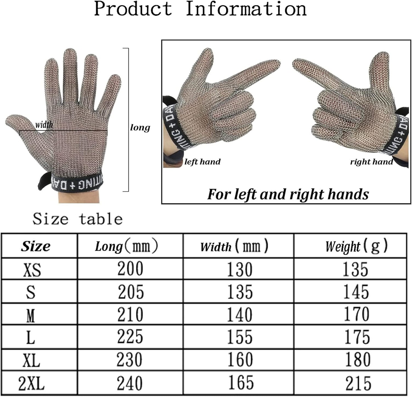 Anti-Cut Gloves Stainless Steel Cut Resistant Gloves, Comfortable Non-Slip Chainmail, Adult Men's and Women's Safety Work(1pcs/XXL)