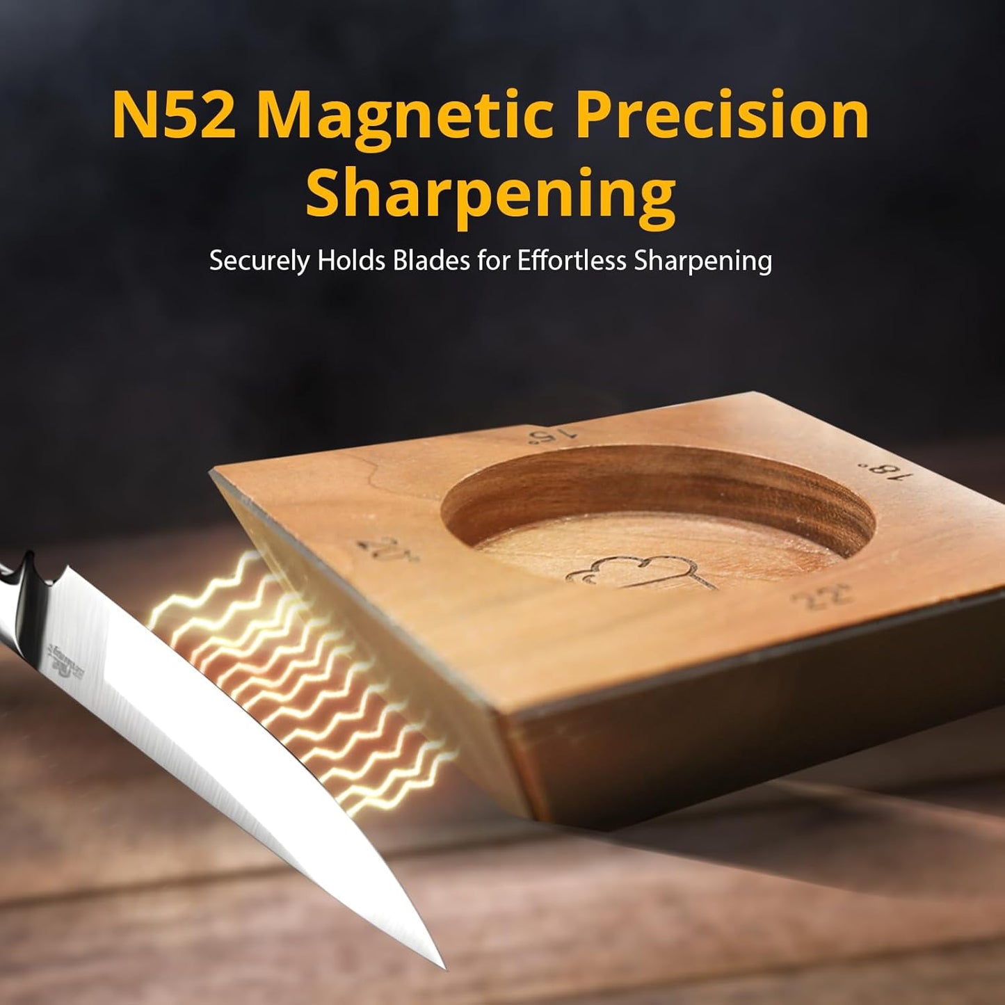 American Black Walnut Rolling Knife Sharpener - Kitchen Knife Sharpener with 4 Angles & Leather Strop - Afilador de Cuchillos SS304 Shaft - Sharpening Kit with Diamond-Coated & Ceramic Discs