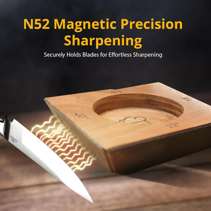 American Black Walnut Rolling Knife Sharpener - Kitchen Knife Sharpener with 4 Angles & Leather Strop - Afilador de Cuchillos SS304 Shaft - Sharpening Kit with Diamond-Coated & Ceramic Discs