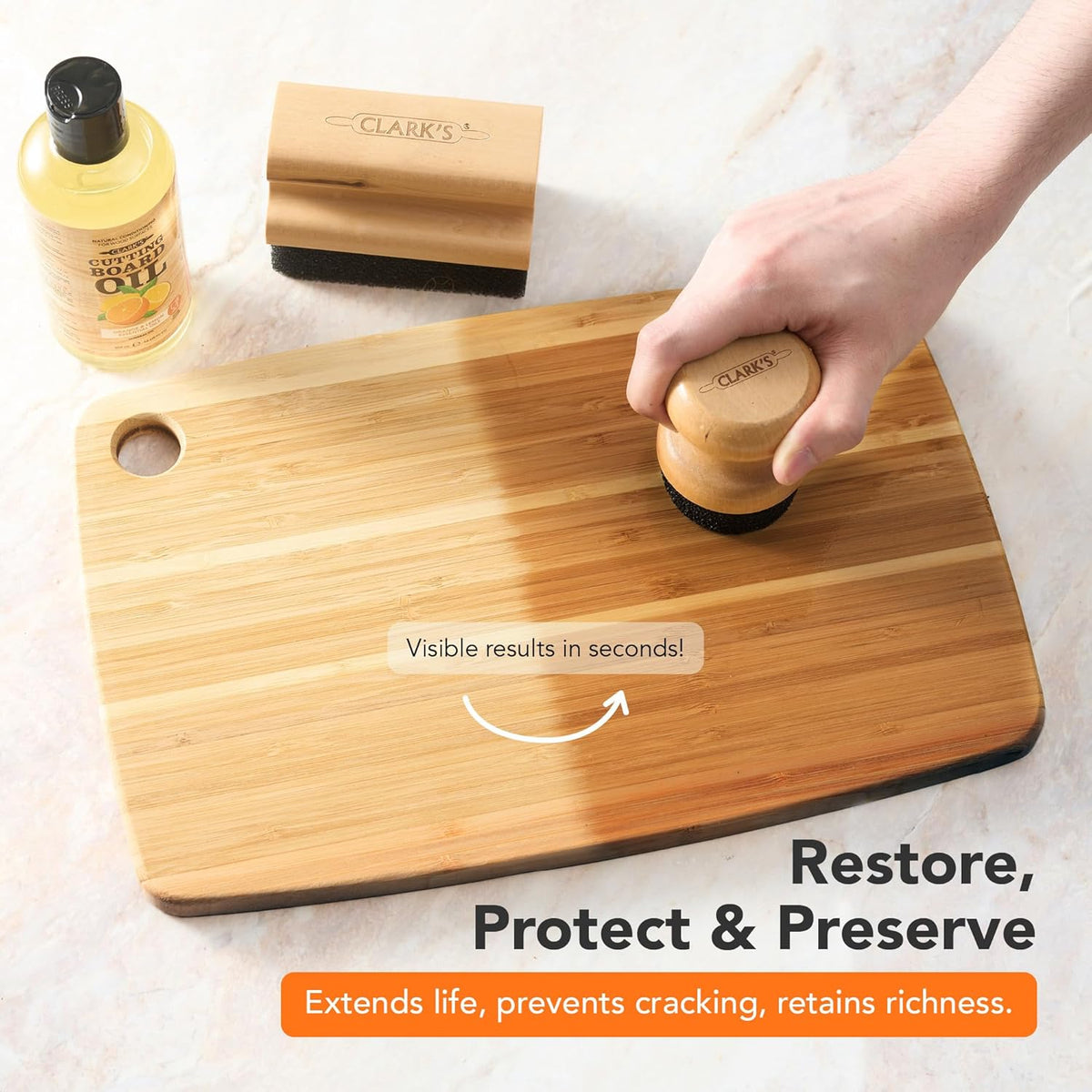 Food Grade Cutting Board Full Care Kit, Orange Lemon Scent - 4 Pack | Includes Food Grade Mineral Oil, Cutting Board Wax, Oil & Wax Applicators, Buffing Pads - Restores & Protects