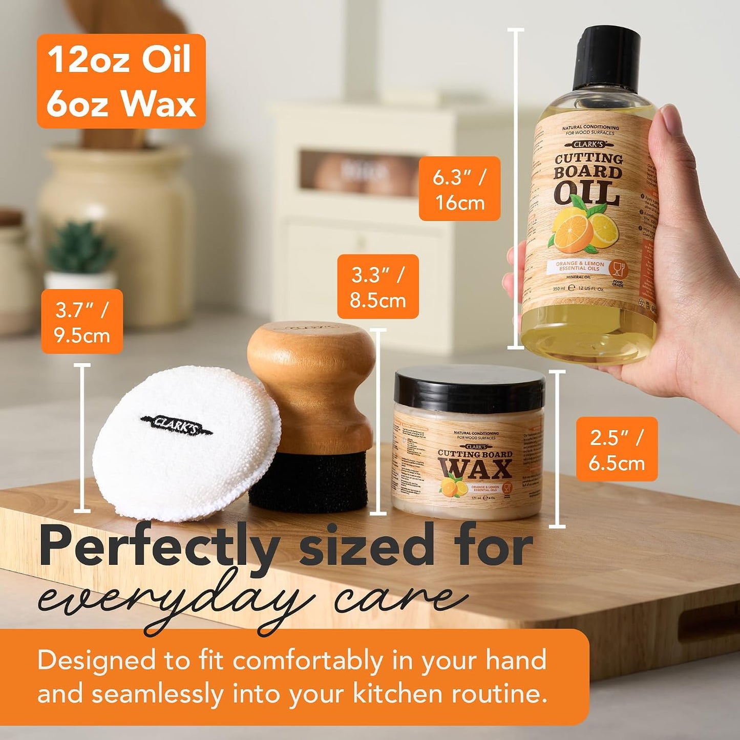Food Grade Cutting Board Full Care Kit, Orange Lemon Scent - 4 Pack | Includes Food Grade Mineral Oil, Cutting Board Wax, Oil & Wax Applicators, Buffing Pads - Restores & Protects