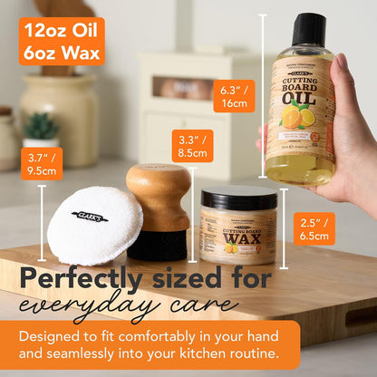Food Grade Cutting Board Full Care Kit, Orange Lemon Scent - 4 Pack | Includes Food Grade Mineral Oil, Cutting Board Wax, Oil & Wax Applicators, Buffing Pads - Restores & Protects
