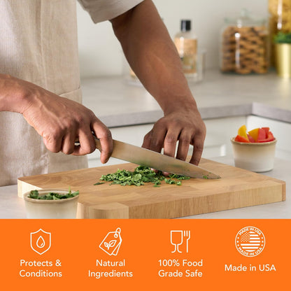 Food Grade Cutting Board Full Care Kit, Orange Lemon Scent - 4 Pack | Includes Food Grade Mineral Oil, Cutting Board Wax, Oil & Wax Applicators, Buffing Pads - Restores & Protects