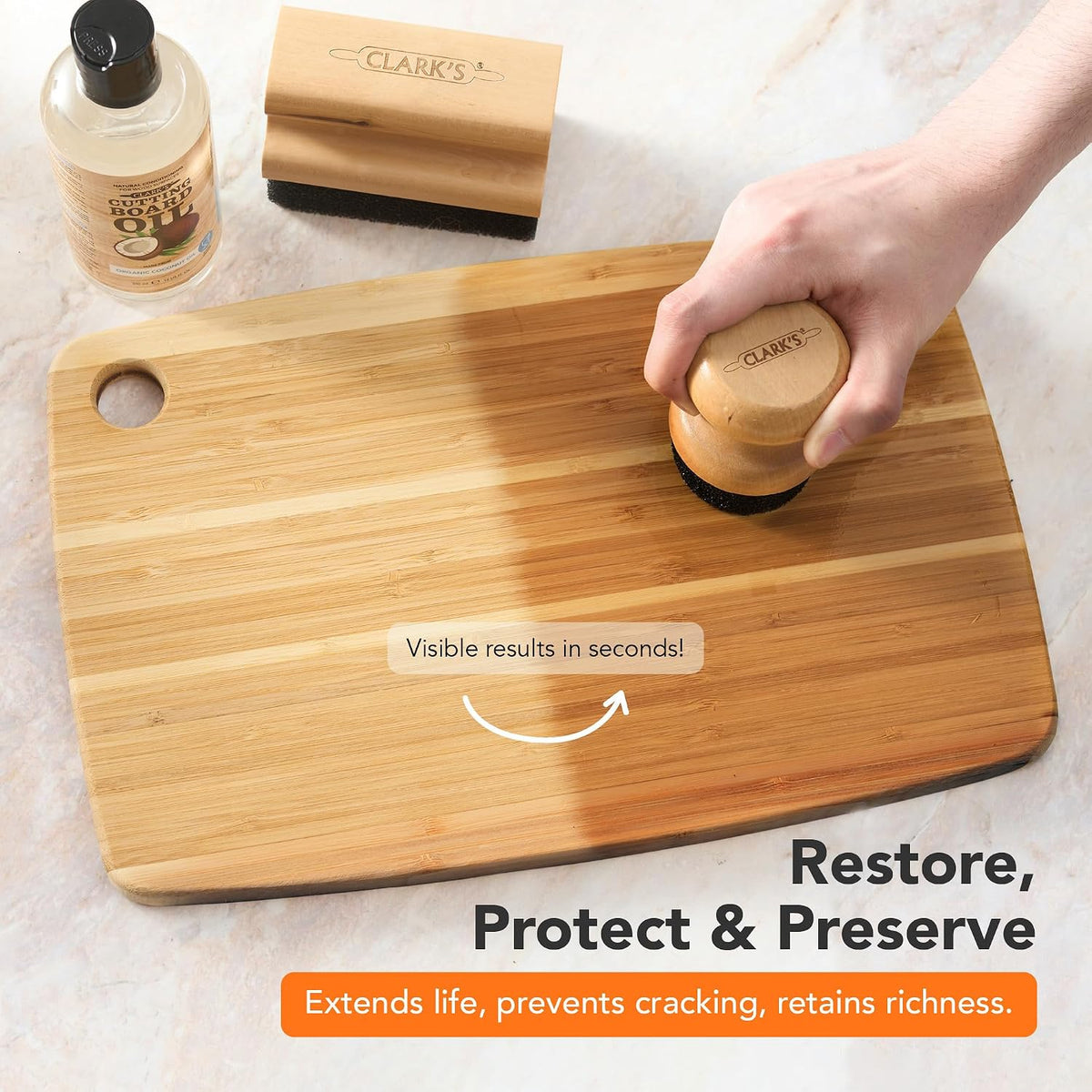 Food Grade Cutting Board Full Care Kit, Orange Lemon Scent - 4 Pack | Includes Food Grade Mineral Oil, Cutting Board Wax, Oil & Wax Applicators, Buffing Pads - Restores & Protects