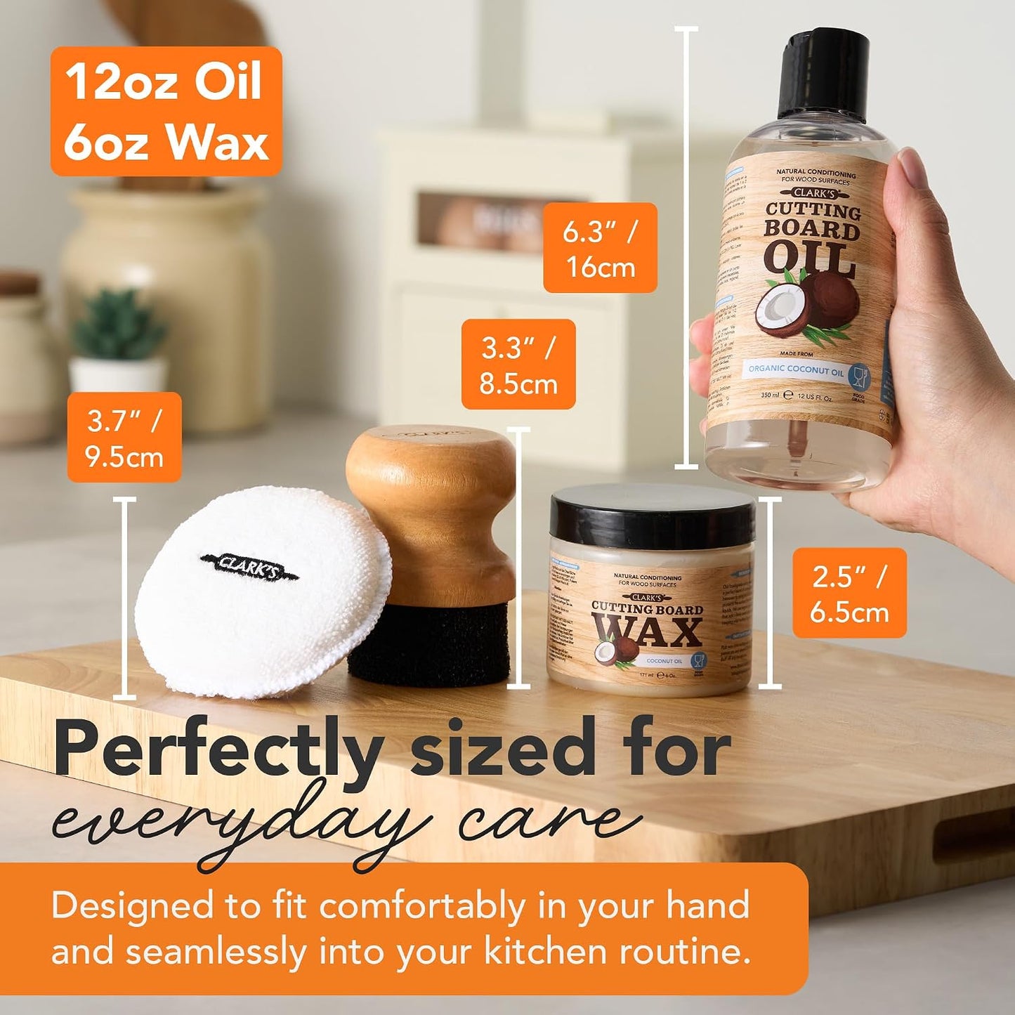 Food Grade Cutting Board Full Care Kit, Orange Lemon Scent - 4 Pack | Includes Food Grade Mineral Oil, Cutting Board Wax, Oil & Wax Applicators, Buffing Pads - Restores & Protects