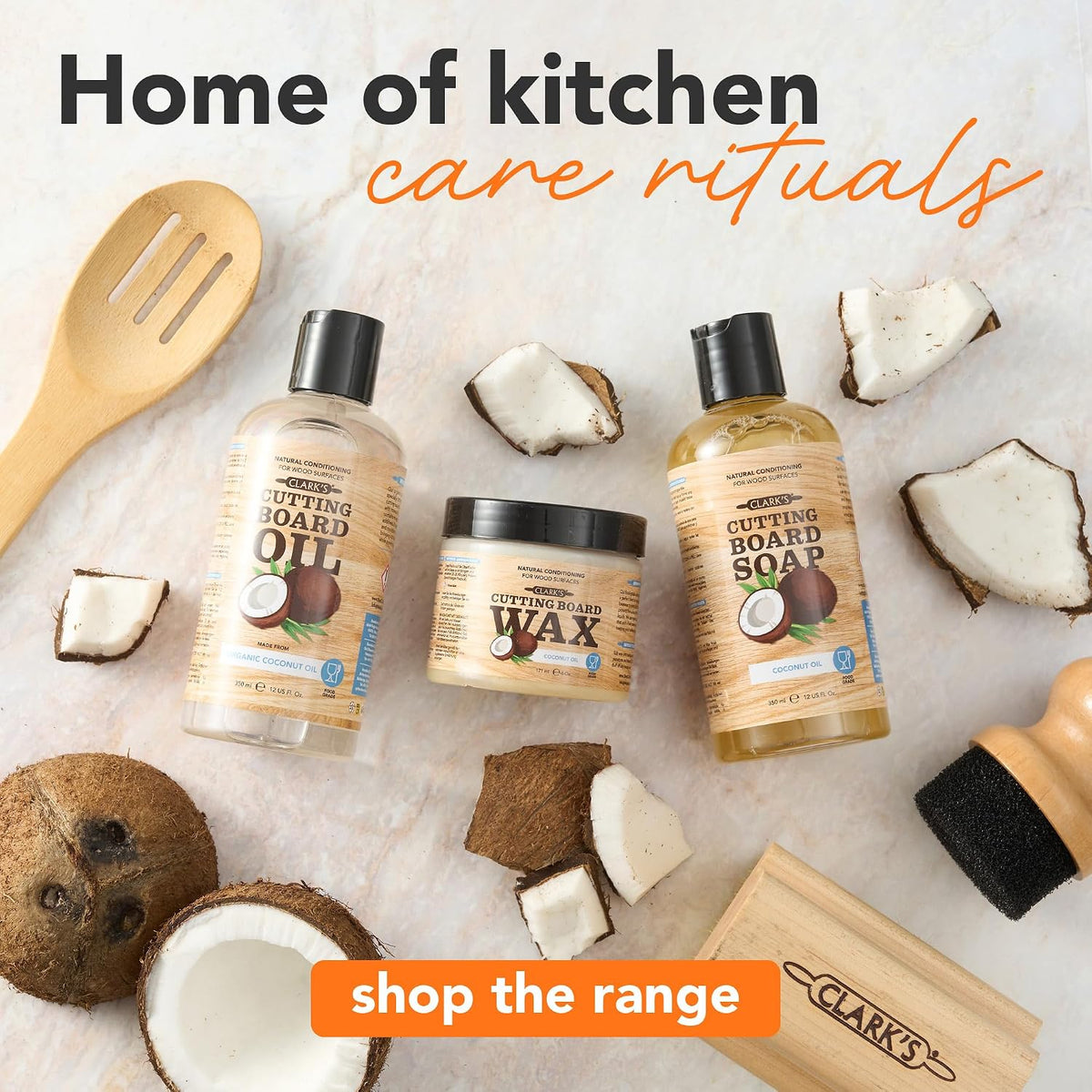 Food Grade Cutting Board Full Care Kit, Orange Lemon Scent - 4 Pack | Includes Food Grade Mineral Oil, Cutting Board Wax, Oil & Wax Applicators, Buffing Pads - Restores & Protects