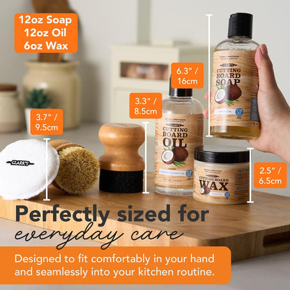 Food Grade Cutting Board Full Care Kit, Orange Lemon Scent - 4 Pack | Includes Food Grade Mineral Oil, Cutting Board Wax, Oil & Wax Applicators, Buffing Pads - Restores & Protects