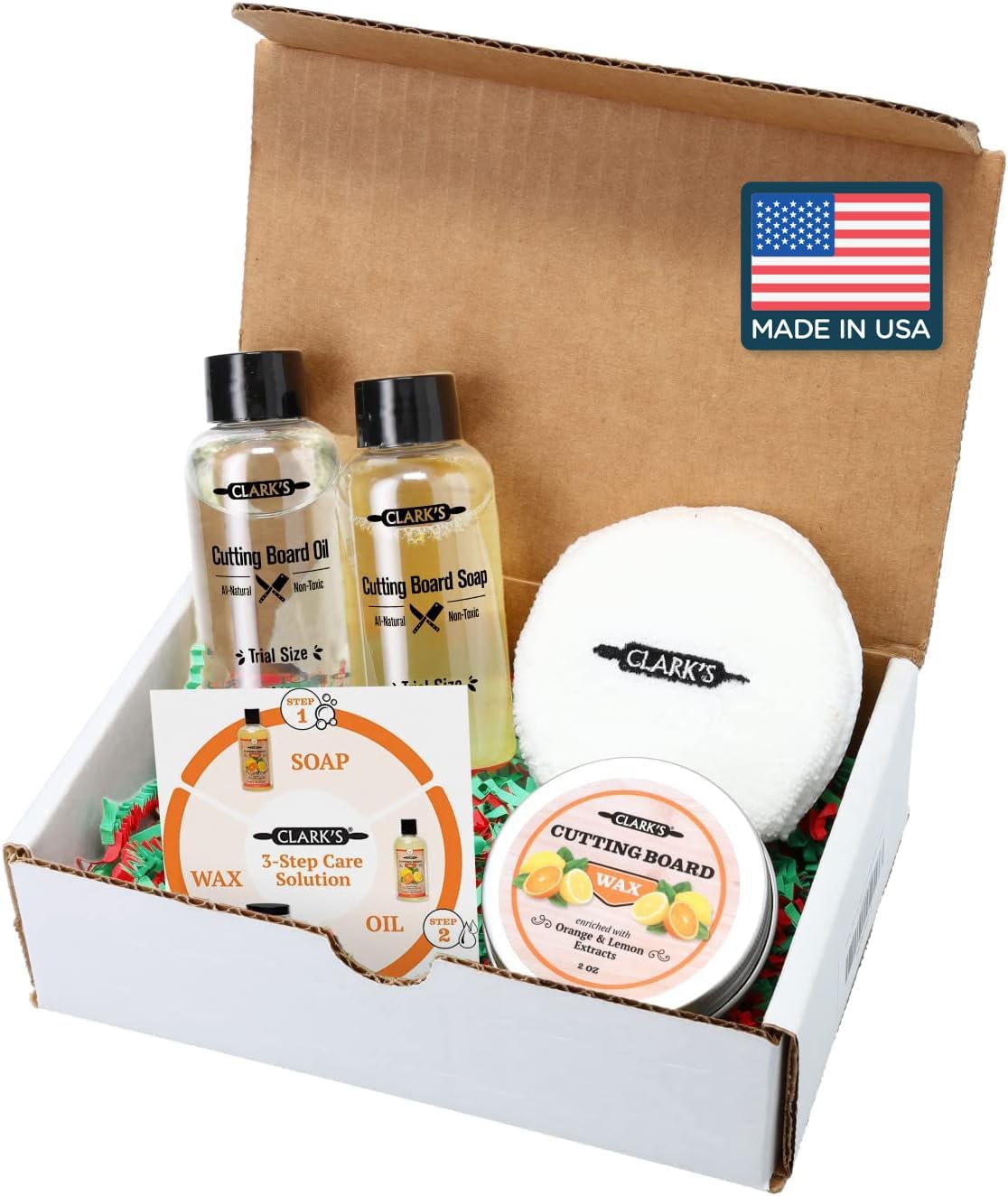Food Grade Cutting Board Full Care Kit, Orange Lemon Scent - 4 Pack | Includes Food Grade Mineral Oil, Cutting Board Wax, Oil & Wax Applicators, Buffing Pads - Restores & Protects