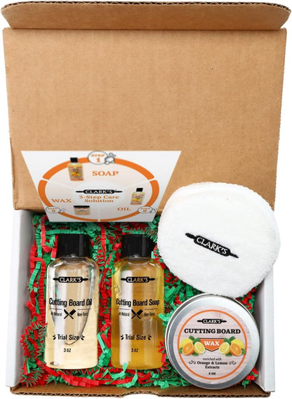 Food Grade Cutting Board Full Care Kit, Orange Lemon Scent - 4 Pack | Includes Food Grade Mineral Oil, Cutting Board Wax, Oil & Wax Applicators, Buffing Pads - Restores & Protects