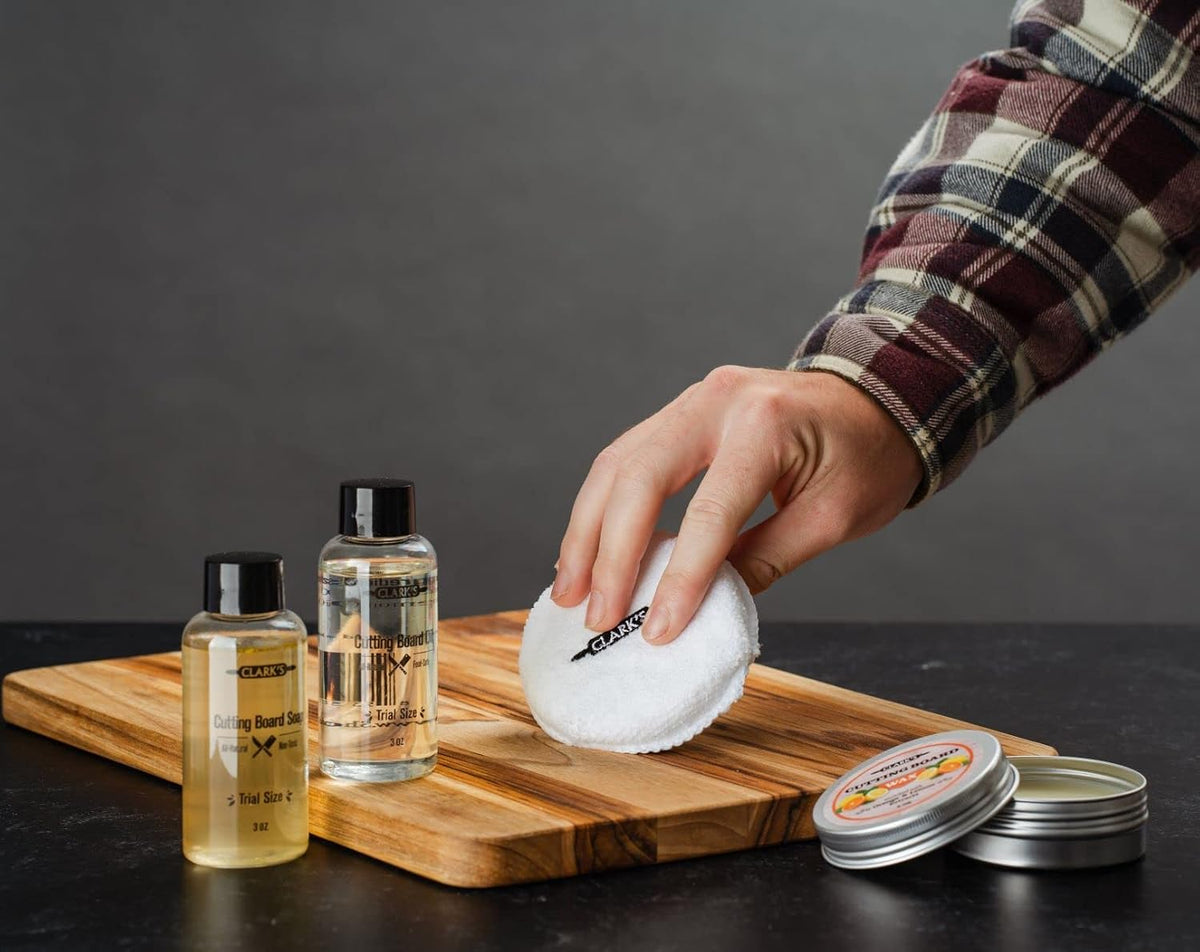 Food Grade Cutting Board Full Care Kit, Orange Lemon Scent - 4 Pack | Includes Food Grade Mineral Oil, Cutting Board Wax, Oil & Wax Applicators, Buffing Pads - Restores & Protects