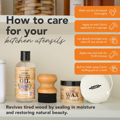 Food Grade Cutting Board Full Care Kit, Orange Lemon Scent - 4 Pack | Includes Food Grade Mineral Oil, Cutting Board Wax, Oil & Wax Applicators, Buffing Pads - Restores & Protects