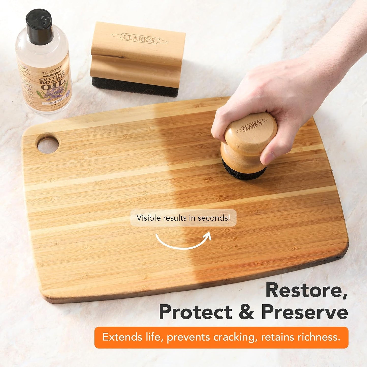 Food Grade Cutting Board Full Care Kit, Orange Lemon Scent - 4 Pack | Includes Food Grade Mineral Oil, Cutting Board Wax, Oil & Wax Applicators, Buffing Pads - Restores & Protects