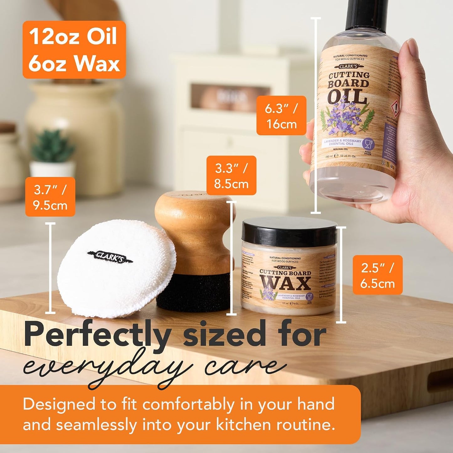 Food Grade Cutting Board Full Care Kit, Orange Lemon Scent - 4 Pack | Includes Food Grade Mineral Oil, Cutting Board Wax, Oil & Wax Applicators, Buffing Pads - Restores & Protects