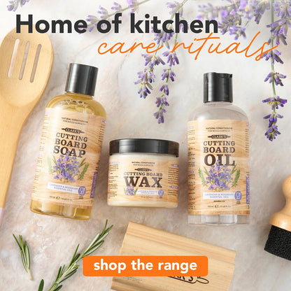 Food Grade Cutting Board Full Care Kit, Orange Lemon Scent - 4 Pack | Includes Food Grade Mineral Oil, Cutting Board Wax, Oil & Wax Applicators, Buffing Pads - Restores & Protects