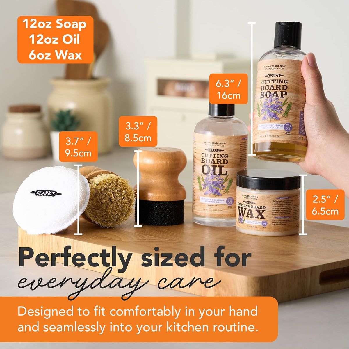 Food Grade Cutting Board Full Care Kit, Orange Lemon Scent - 4 Pack | Includes Food Grade Mineral Oil, Cutting Board Wax, Oil & Wax Applicators, Buffing Pads - Restores & Protects