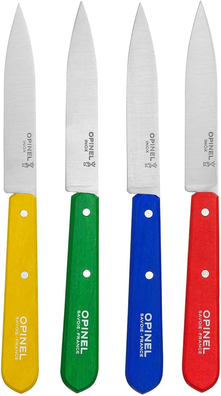 No. 112 Paring Knives Box Set, 4 Piece Paring Knife Set, High Carbon Steel for Chopping, Peeling, Slicing, Trimming, Painted Hornbeam Handles, Made in France (Classic), One Size, (001233)