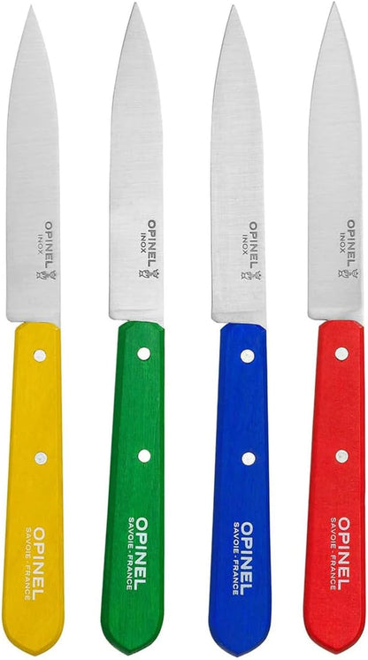 No. 112 Paring Knives Box Set, 4 Piece Paring Knife Set, High Carbon Steel for Chopping, Peeling, Slicing, Trimming, Painted Hornbeam Handles, Made in France (Classic), One Size, (001233)