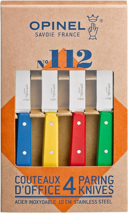 No. 112 Paring Knives Box Set, 4 Piece Paring Knife Set, High Carbon Steel for Chopping, Peeling, Slicing, Trimming, Painted Hornbeam Handles, Made in France (Classic), One Size, (001233)