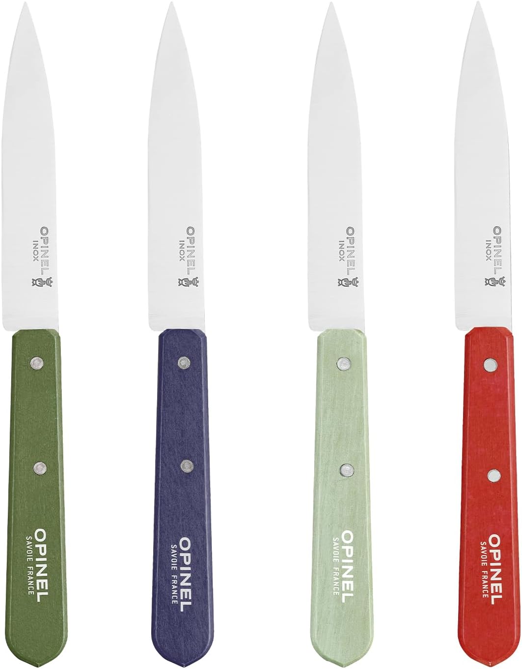 No. 112 Paring Knives Box Set, 4 Piece Paring Knife Set, High Carbon Steel for Chopping, Peeling, Slicing, Trimming, Painted Hornbeam Handles, Made in France (Classic), One Size, (001233)