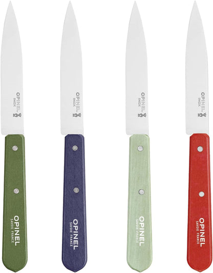 No. 112 Paring Knives Box Set, 4 Piece Paring Knife Set, High Carbon Steel for Chopping, Peeling, Slicing, Trimming, Painted Hornbeam Handles, Made in France (Classic), One Size, (001233)
