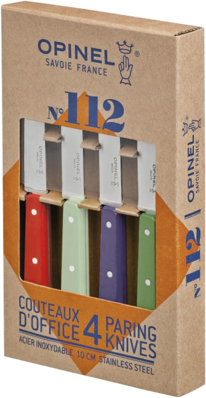 No. 112 Paring Knives Box Set, 4 Piece Paring Knife Set, High Carbon Steel for Chopping, Peeling, Slicing, Trimming, Painted Hornbeam Handles, Made in France (Classic), One Size, (001233)