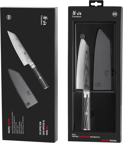Cangshan YARI Series X-7 Damascus Steel 7-inch Kiritsuke Knife with Sheath