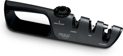 NULU Adjustable Knife Sharpener - Manual Knife Sharpener with Angle Control for Nulu & Traditional Knives, Ergonomic Design, Triple Sharpening System for Professional Results