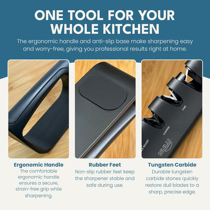 NULU Adjustable Knife Sharpener - Manual Knife Sharpener with Angle Control for Nulu & Traditional Knives, Ergonomic Design, Triple Sharpening System for Professional Results