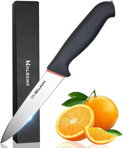 7" Santoku Knife, High Carbon Stainless Steel Kitchen Knife(Green) | High-carbon steel stays sharp, Fluted edge, no sticking, Green soft-grip handle, Cuts veggies, meat, dices, Rust-proof.