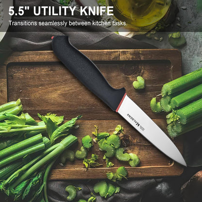 7" Santoku Knife, High Carbon Stainless Steel Kitchen Knife(Green) | High-carbon steel stays sharp, Fluted edge, no sticking, Green soft-grip handle, Cuts veggies, meat, dices, Rust-proof.