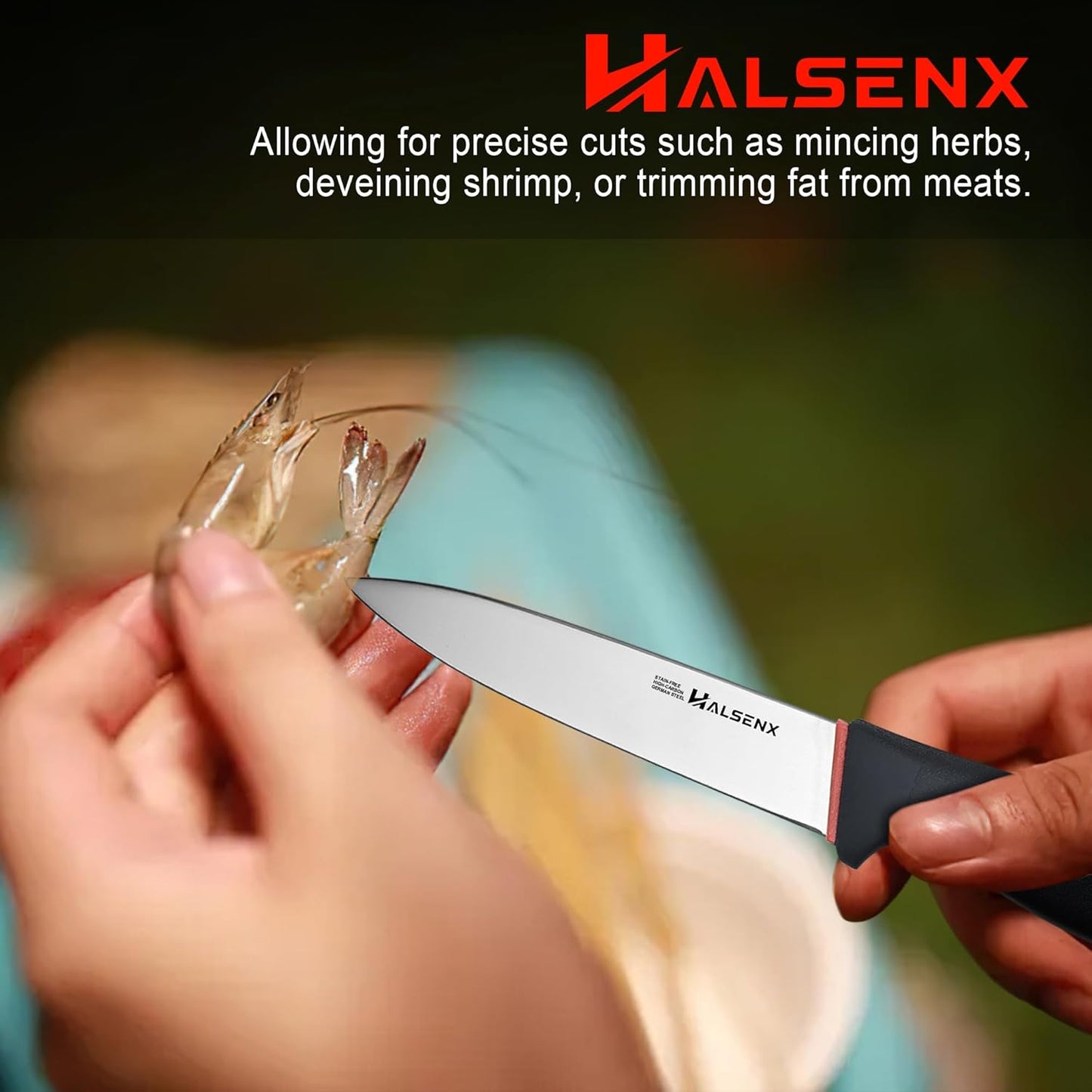 7" Santoku Knife, High Carbon Stainless Steel Kitchen Knife(Green) | High-carbon steel stays sharp, Fluted edge, no sticking, Green soft-grip handle, Cuts veggies, meat, dices, Rust-proof.