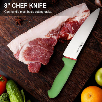 7" Santoku Knife, High Carbon Stainless Steel Kitchen Knife(Green) | High-carbon steel stays sharp, Fluted edge, no sticking, Green soft-grip handle, Cuts veggies, meat, dices, Rust-proof.